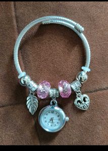Charm Bracelet Watch with Pink Beads