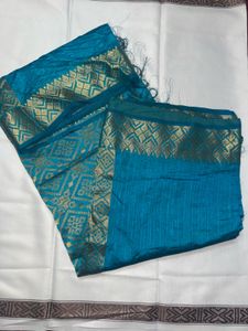 Elegant Teal Blue Silk Saree