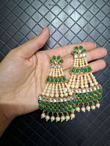 Exquisite Green Pearl Chandelier Earrings