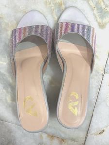 Sparkly Striped Block Heels