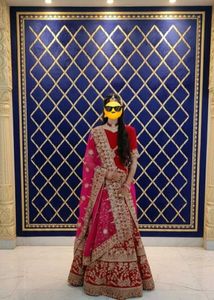Wine Red Lehenga Set With Heavy Gold Embroidery
