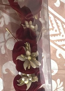 12 Maroon Velvet Floral Hair Pins