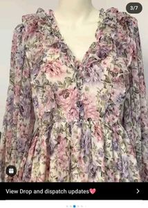 Floral Ruffle V-Neck Dress