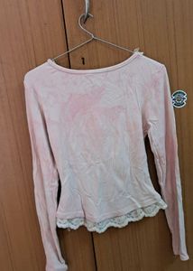 Cute Dog Face Pink Top with Lace Trim