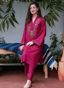 ✨ Royal Wine Embroidered Kurta Pant Set for Women