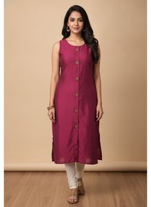 Vibrant Sleeveless Kurti with Golden Buttons