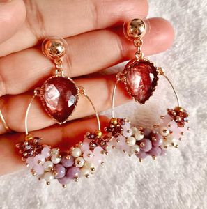 Beaded Hoop Earrings with Gemstone