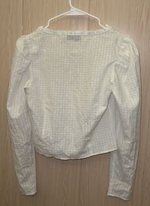 White Textured Puff Sleeve Top