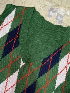 Green Argyle Knit Vest