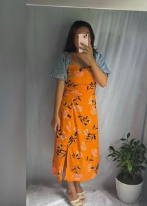 Orange Floral Midi Dress