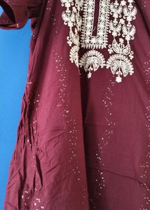 Maroon Embroidered Kurta