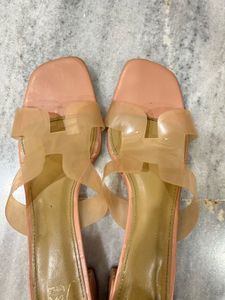 Stylish Pink &amp; Transparent Block Heels