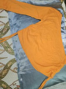 Orange Long Sleeve one Shoulder Crop Top