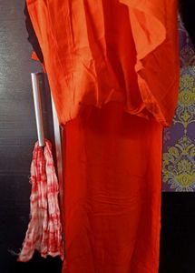 Orange long Kurta with Black Sleeves