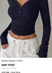 Navy Blue Long Sleeve Henley Top