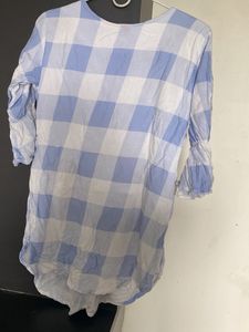 Blue &amp; White Checkered Kurta