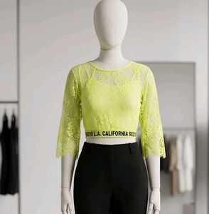(1400)Neon Lace Crop Top with California Band