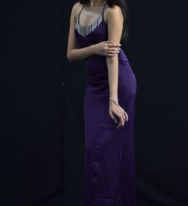 Elegant Purple Slip Dress with Rhinestone Detail