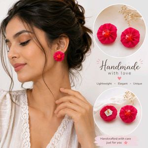 Charming Red Fabric Flower Stud Earrings