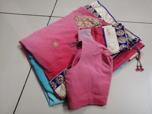 Designer Ombre Pink &amp; Blue Saree