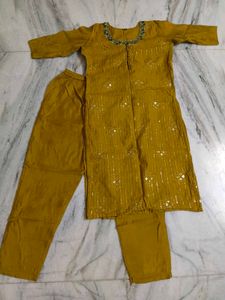 Embellished Mustard Kurta with Pants