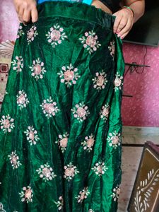 Emerald Green Velvet Lehenga Choli