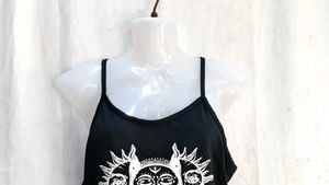 Black Celestial Graphic Crop Top