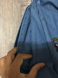 Embroidered Denim Shirt Co-ord set