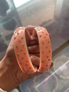 Peach Crystal Embellished Bangles