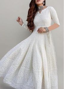 Elegant White Chikankari Anarkali Gown