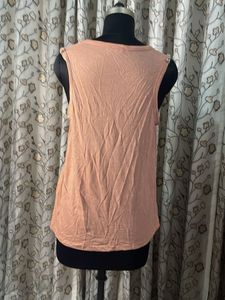 Beige Tank Top with Embellished Shoulders