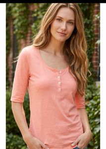 Coral Henley Top with Buttons