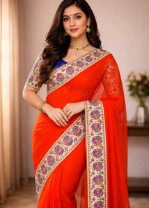Orange Saree with Embellished Border