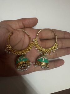 Green Jhumka Hoop Earrings