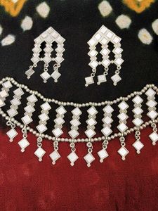 Mirror Work Choker Necklace &amp; Earrings Set
