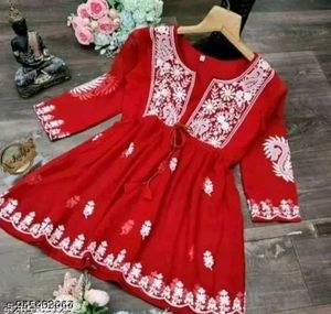 Vibrant Red Embroidered Kurti