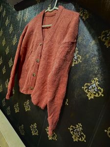 Premium Ribbed Crop Cardigan in Rust Brown