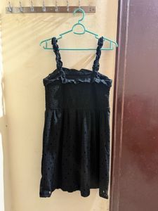Chic Black Smocked Mini Dress