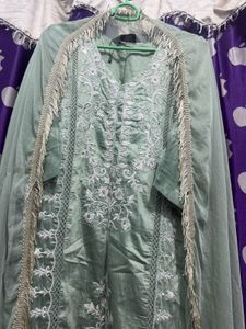 Green Embroidered Kurta Set with Dupatta