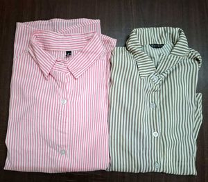 Set of 2 Striped Casual Shirts – Pink & brown