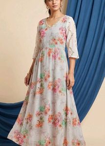 Elegant Floral Print Gown with Sequins