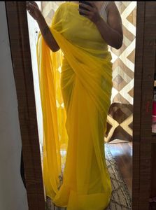 Vibrant Yellow Chiffon Saree