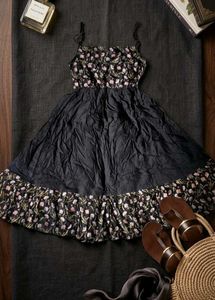 Black Floral Embroidered Midi Dress