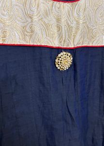 Vibrant Red Dupatta with Blue &amp; Gold Border