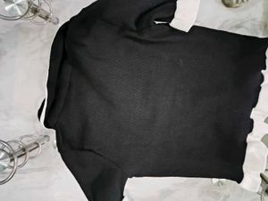 Black &amp; White Collared Cardigan