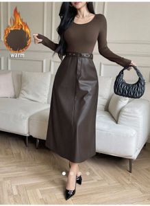 Chic Faux Leather Midi Dress
