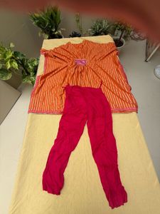 Orange Striped Kurta with Pink Palazzo