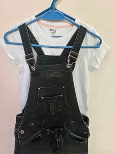 Black Denim Overalls with White T-Shirt