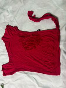 Asymmetrical Neckline Pink Top
