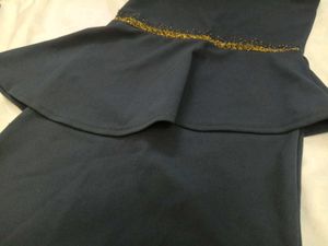 Navy Peplum Dress with Gold Bead Detail